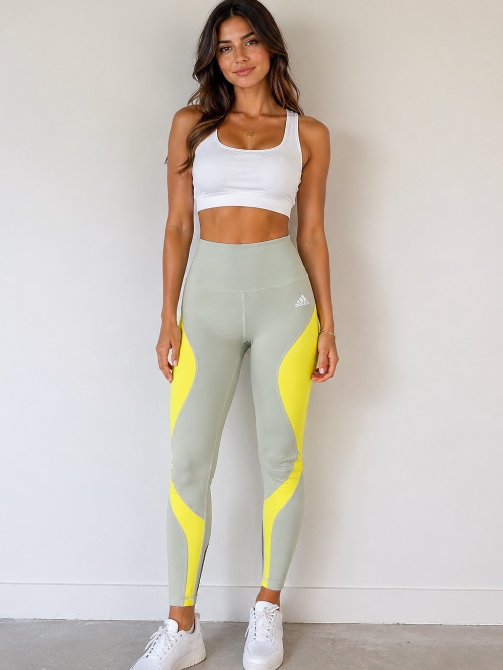Adidas Aeroready High Rise Leggings Size M Green Yellow Athleisure